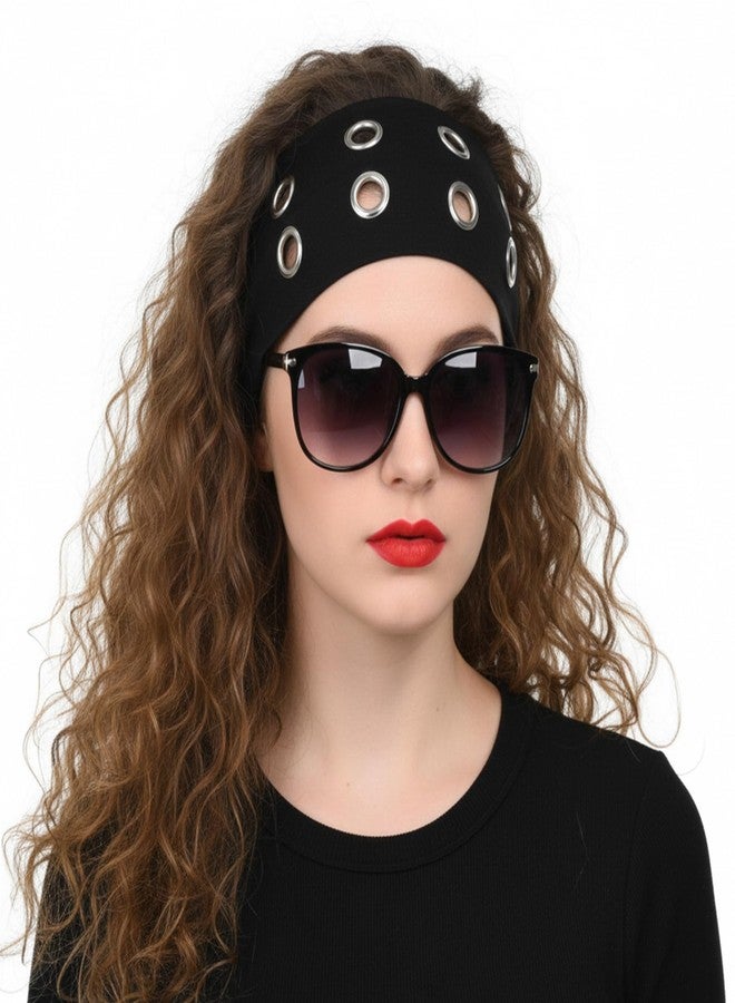 طقم عصابات رأس بثلاث قطع للنساء والفتيات، عصابات رأس مطاطية مجوفة بفتحات، عصابات رأس معدنية روك Y2K، عصابات رأس عريضة، إكسسوارات شعر بانك روك (أسود، بني، رمادي فاتح) - Image 2